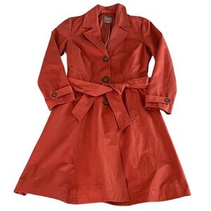 J.Jill Women’s Orange Belted Trench Coat Size S Lightweight Long Jacket Chic